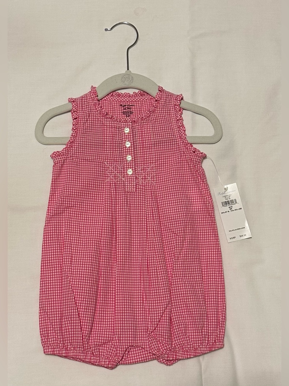 NWT Ralph Lauren Pink Gingham Sleeveless Bubble Romper Size 6 Month